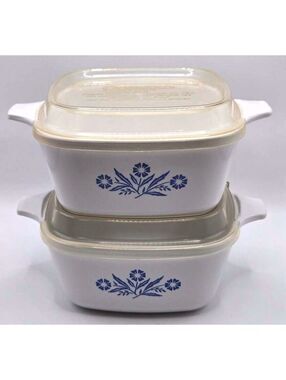Set of 2 Vintage CorningWare Blue Cornflower P-43-B Casserole Dishes with Lids